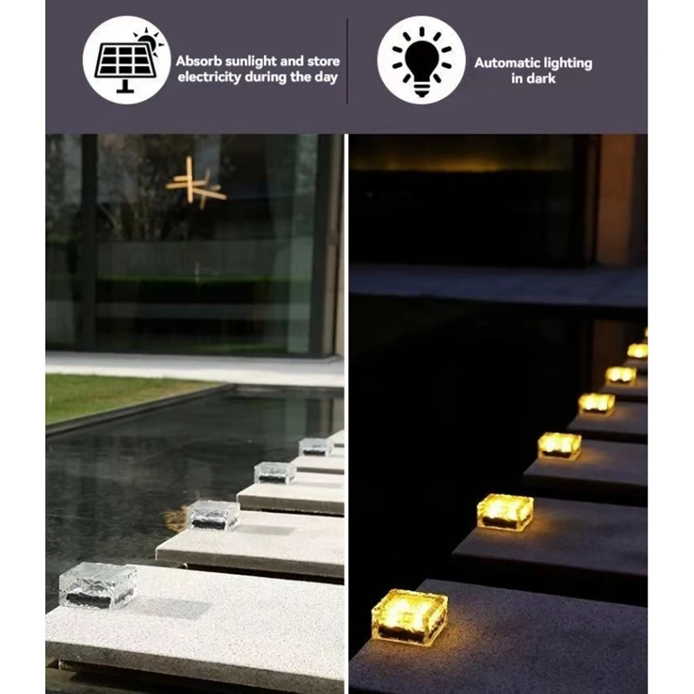 ABNL 5 Pcs Solar Glass Brick Light Ice Cubes Lights LED Landscape Light For Christmas Outdoor Path Road Yard (Warm White)