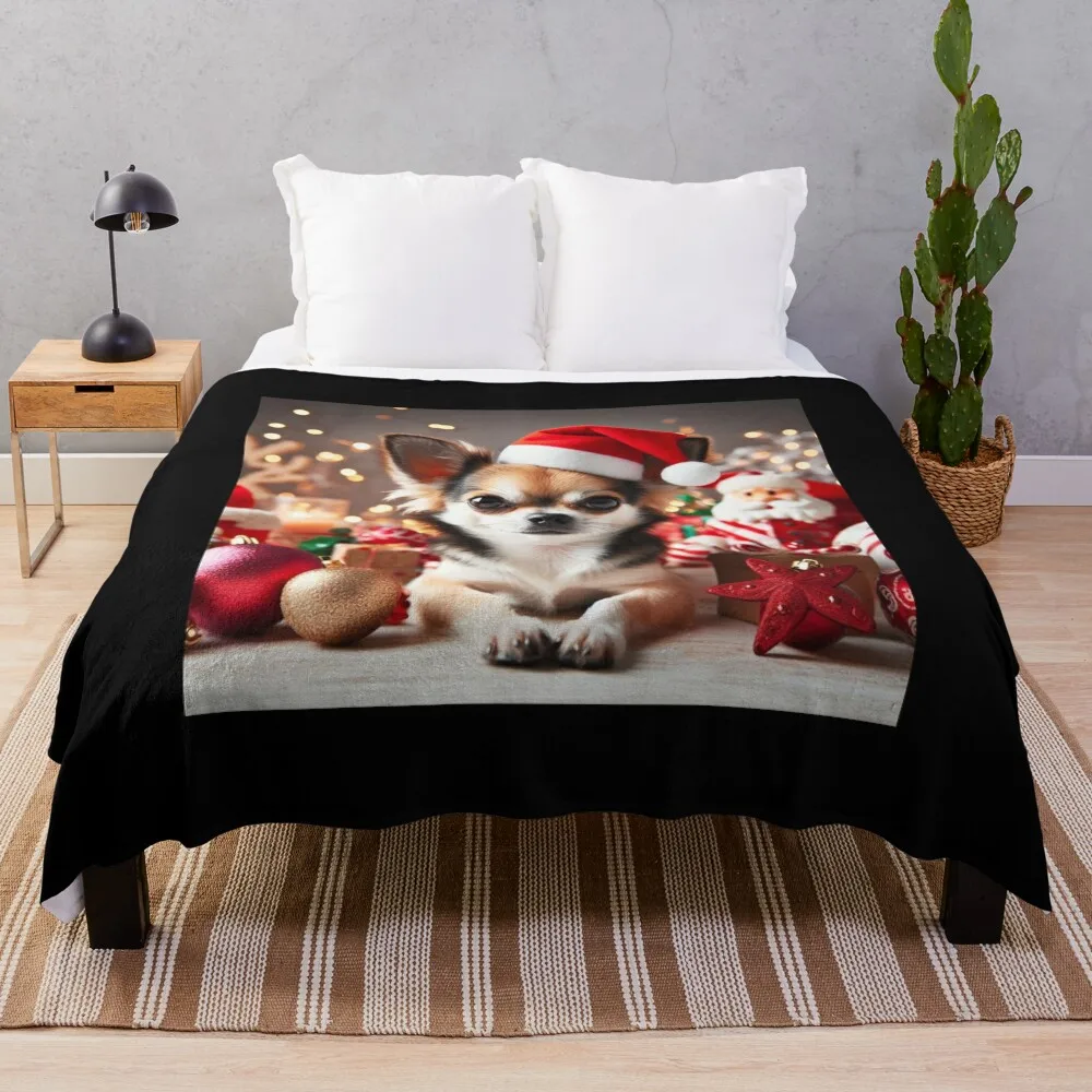 Chihuahua Christmas, Throw Blanket halloween Bed covers Blankets