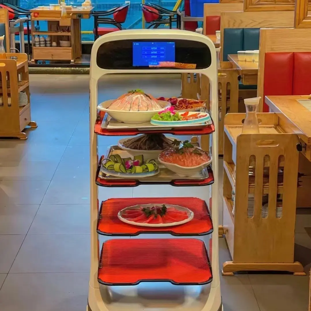 توصيل الطعام الذكي روبوت توصيل الطعام في المطاعم نادل الفندق يقدم توصيل الطعام الأوتوماتيكي بالكامل