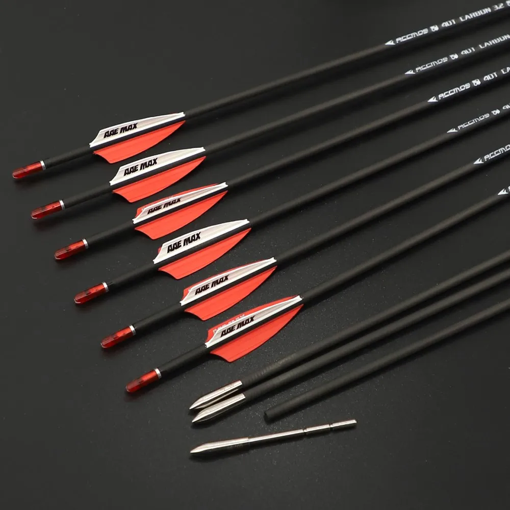 

6/12pcs Archery Pure Carbon Arrow ID 3.2mm Spine 350/1000 Straightness 0.009 Arrow For Compound /Recuvre Bow Shooting