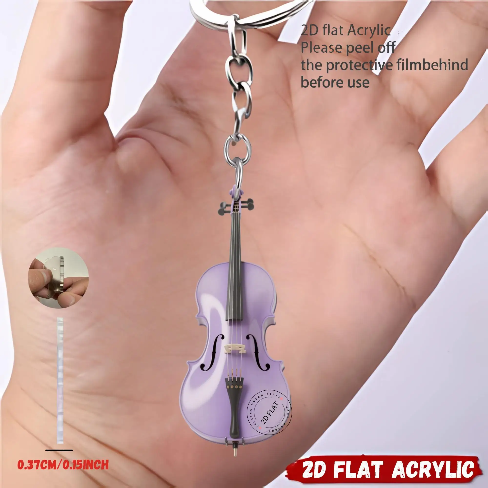 2D Elegant Cello Keychain Flat Acrylic Pendant Music Enthusiasts Birthday Gift Bag Charm Home Trinket Festival Party Giveaway