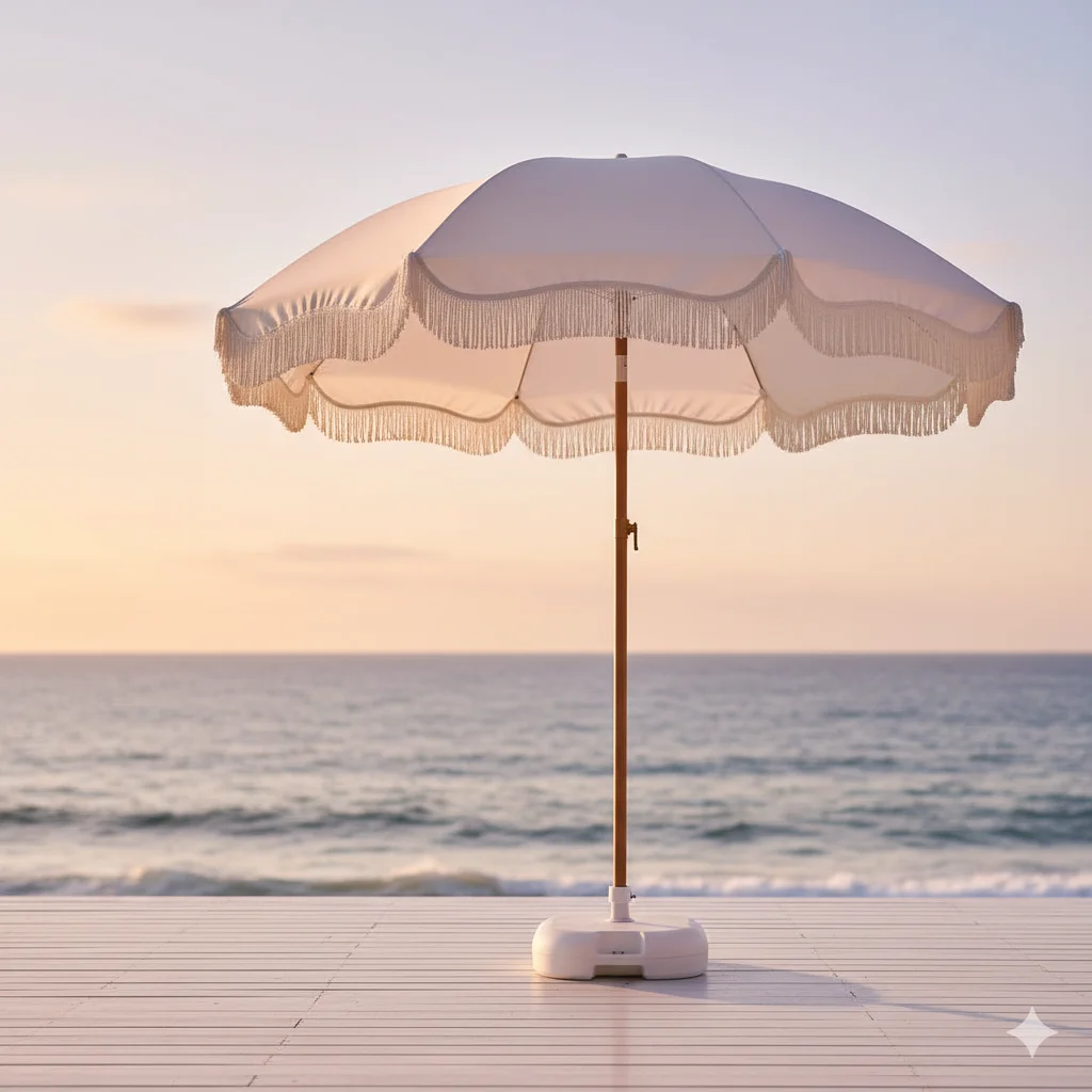 Adjustable White Tassel Sun Umbrella for Casual Vacations Courtyard Beach Multi-use Base Not Included Sunshade Umbrella