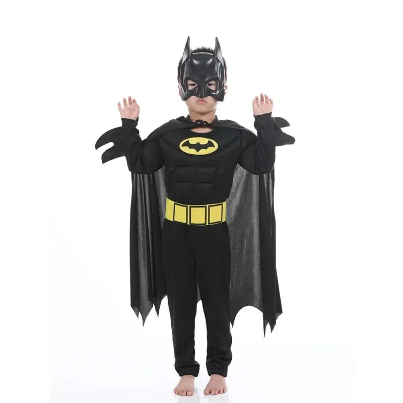 Trajes musculares com máscara e capa para meninos, personagem de filme, super-herói Cosplay, festa de Halloween, dramatização