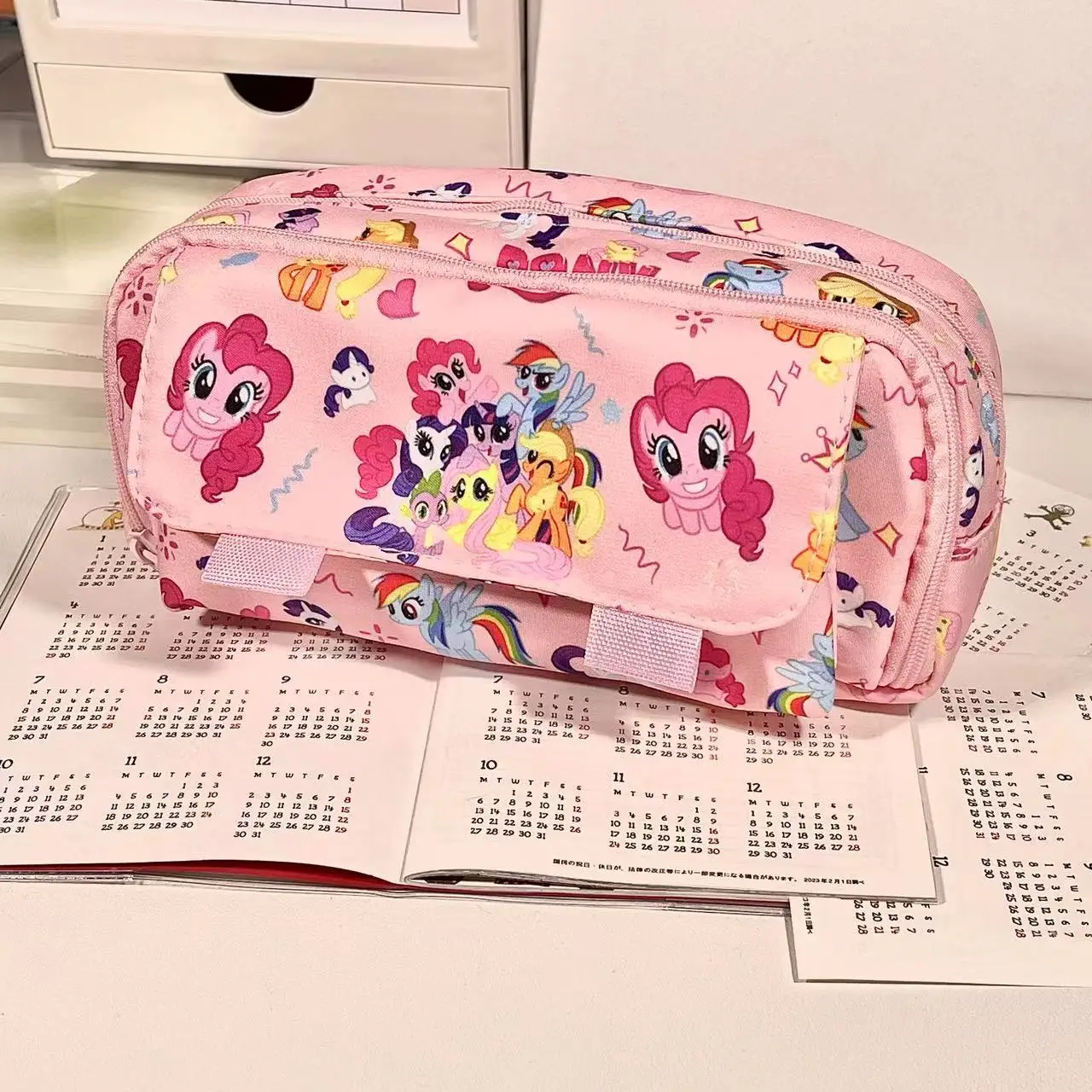 My Little Pony Pinkie Pie Flip-Top Pen Bag with High Appearance, Large Capacity, Portable Versatile Student Japanese Storage Bag