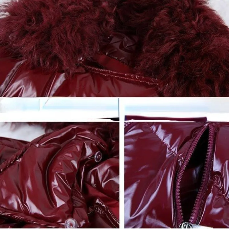 2023 New Glossy Down Jacket Female Short Thick Fashion Lamb Fur Collar Slimming Premium Jacket