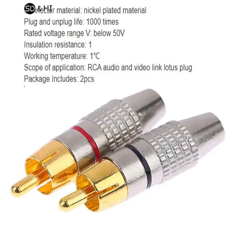 2 szt. Męskie złącze RCA bez lutowania przejściówka Adapter do Audio przewód Plug wideo kamera telewizji przemysłowej konwerter kabel Adapter bez lutowania