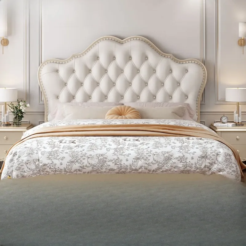 

Solid wood bed American bed Master bedroom double bed European bed Leather bed Soft bag back wedding bed High box storage bed