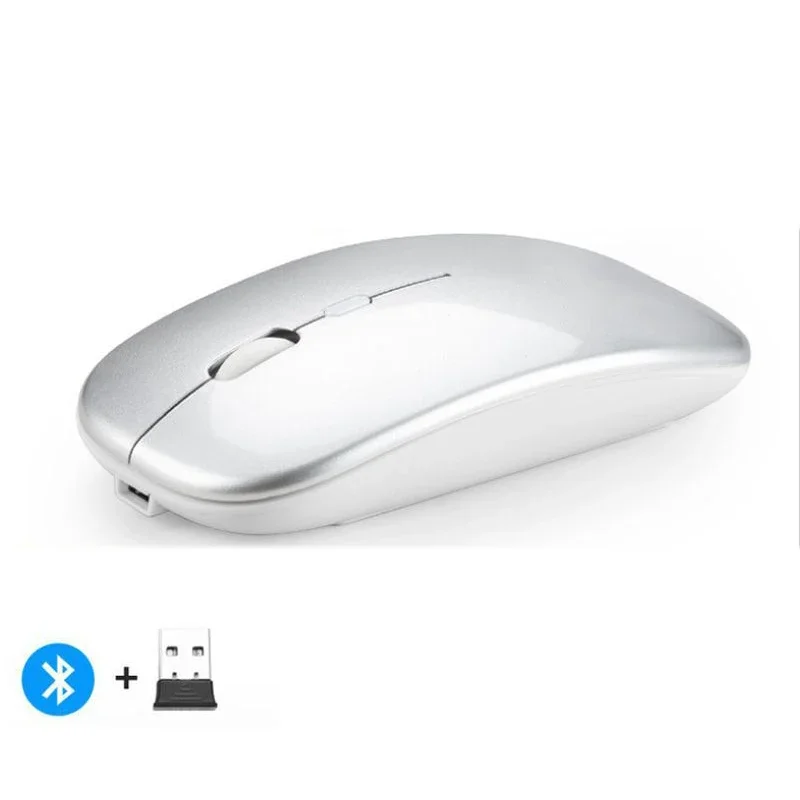 Oplaadbare draadloze muis Bluetooth-compatibele 2,4 GHz dubbele modi computermuizen met nano-ontvanger voor pc-laptop Macbook