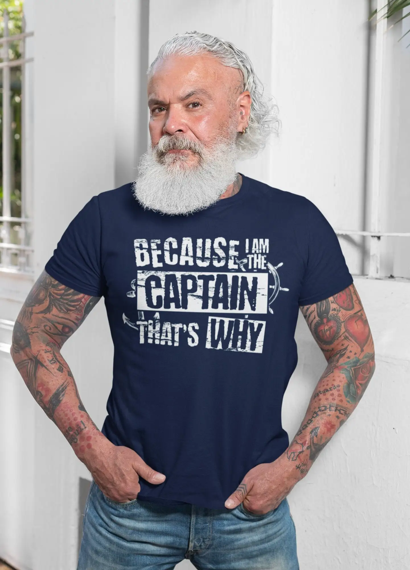 Men's Funny Boating T Shirt Because I'm The Captain That's Why Boat For Him Nautical Boater Pontoon Man