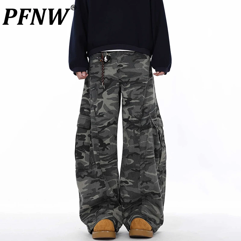 PFNW American Vintage Casual Camouflage Machete Jeans Men's Loose Wide-leg Design Multi-pocket Cargo Pants Tide Trousers 12C2227