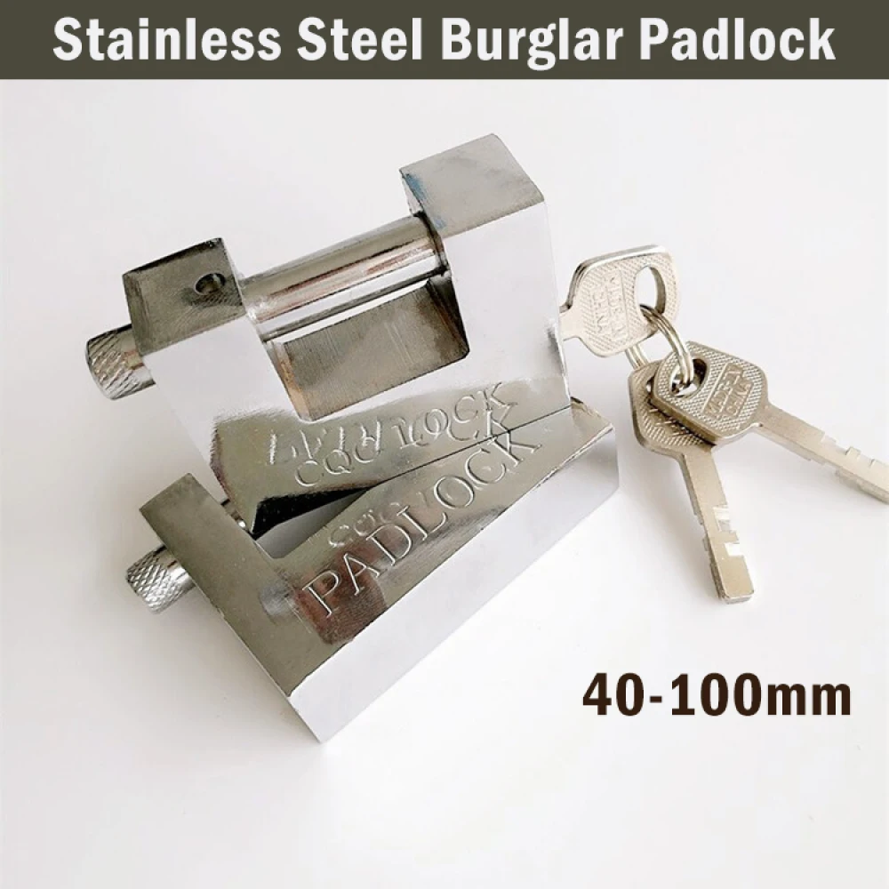 40/50/60/70/80/90/100mm Burglar Padlock With 3 Steel Keys Stainless Steel Burglar Padlock Silver Household Hardware Accessories