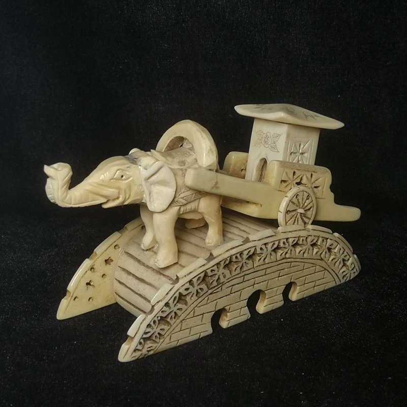 yizhu-cultuer-art-14-x-78-cm-statue-d'elephant-chinois-ancien-sculpte-a-la-main-tirant-un-chariot-decoration-collection-cadeau