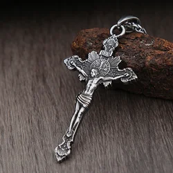 Vintage Stainless Steel Cross Necklace For Men Women Fashion Biker Catholic Cross Jesus Pendant Necklace Amulet Jewelry Gifts