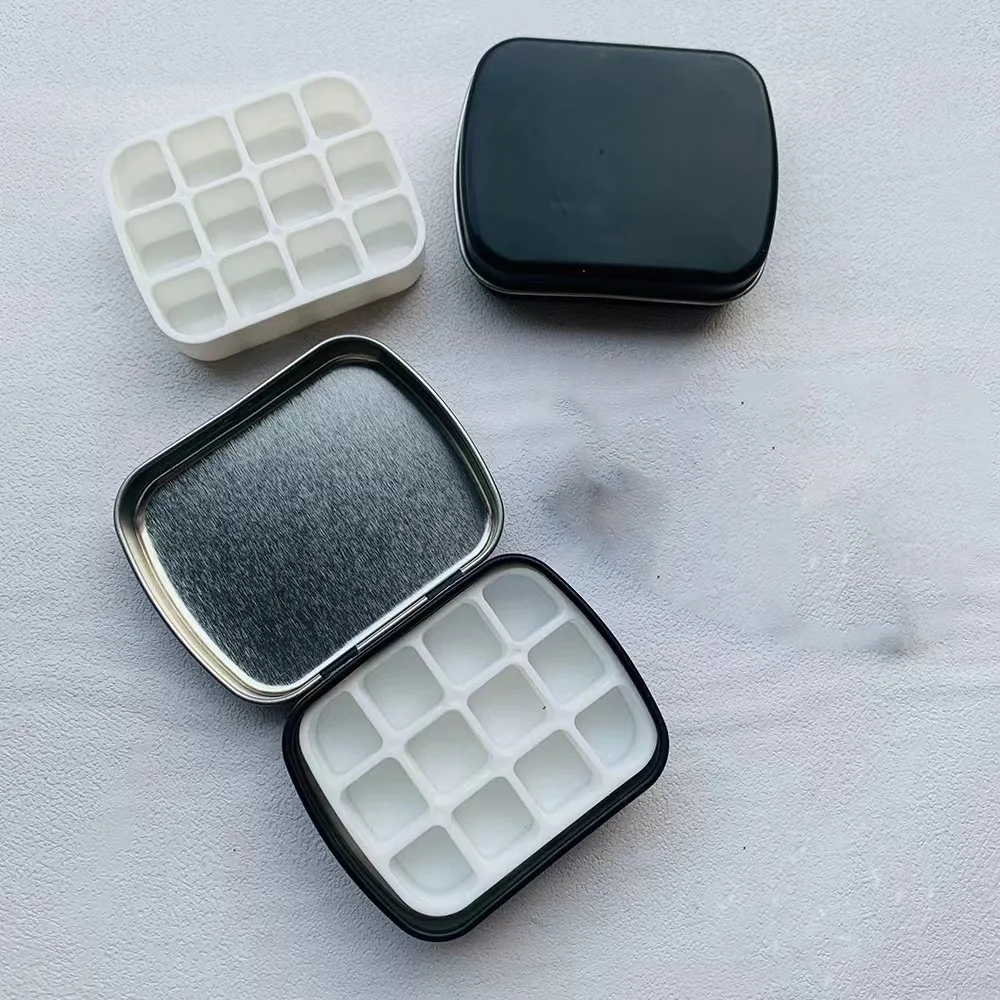 Mini 12 Grids Metal Watercolor Pigment Packaging Box Portable Nail Polish Glue Storage Box Empty Tins Ointment Storage Container