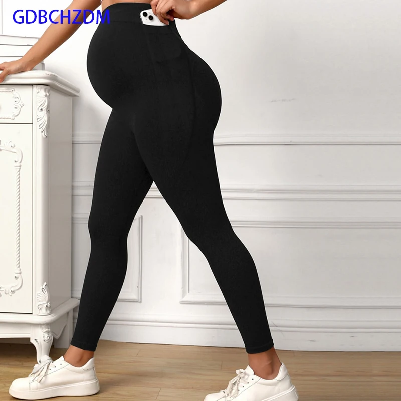 

Comfy & Stretchy High Waist Solid Tummy Support Maternity Sports Yoga Pants Pregnant Women's High Stretch Base Layer Leggings