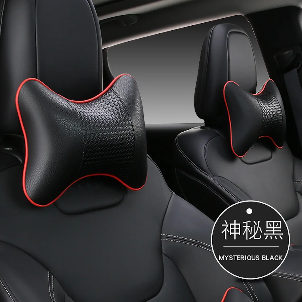 Car Universal Seat Headrest Double Side Pu Leather Neck Memory Pillow Head Support Protector Cushion Auto Travel Accessories