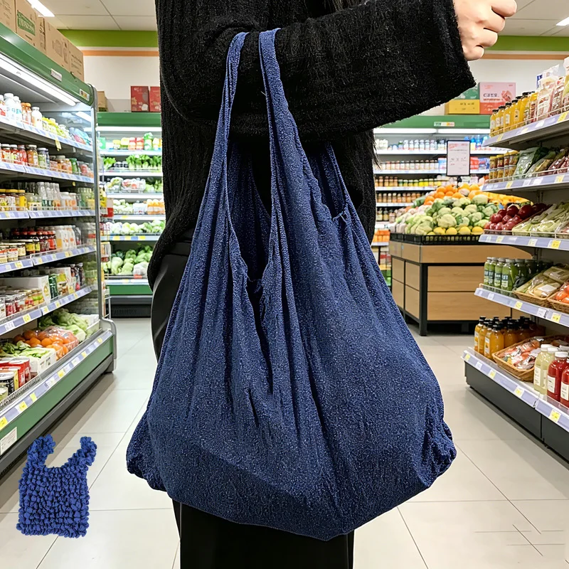 Magic Stretch Bubble Shopping Bag Chiffon Wrinkle Handbag Large Capacity Shape Memory Portable Pouch Multicolor for Storage