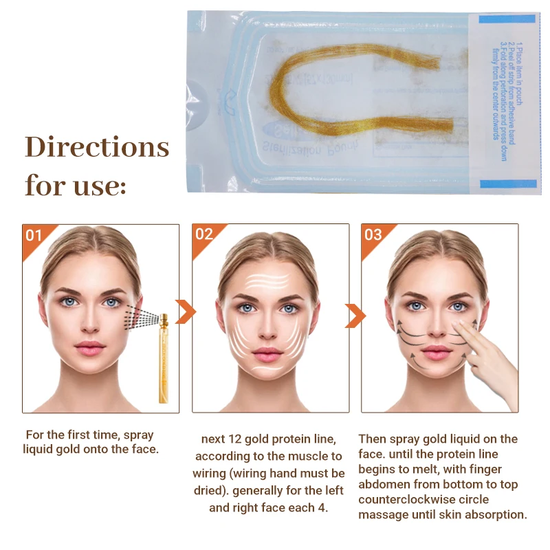 Gotowy na sprzedaż Złota Linia Proteinowa 24K Redukująca Zmarszczki Ujędrniająca Linia do Twarzy Bez Igieł Wygładzająca Linia Kolagenowa Pielęgnacja Urody Narzędzie do Pielęgnacji Skóry
