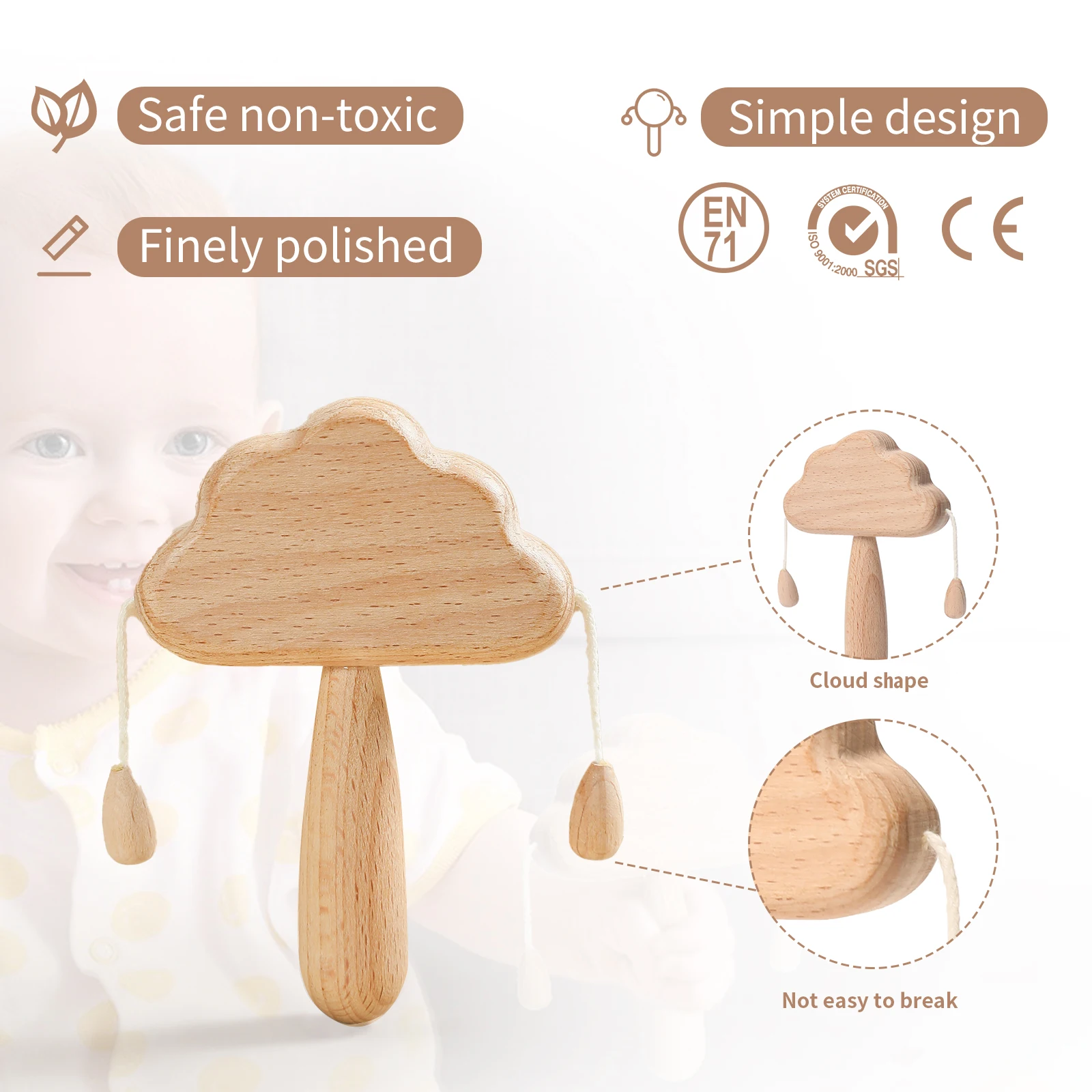 Sonajero con forma de tambor para niños y niñas, juguete de artesanía artesanal con diseño de grafiti de madera, ideal para regalo, novedad de 2022