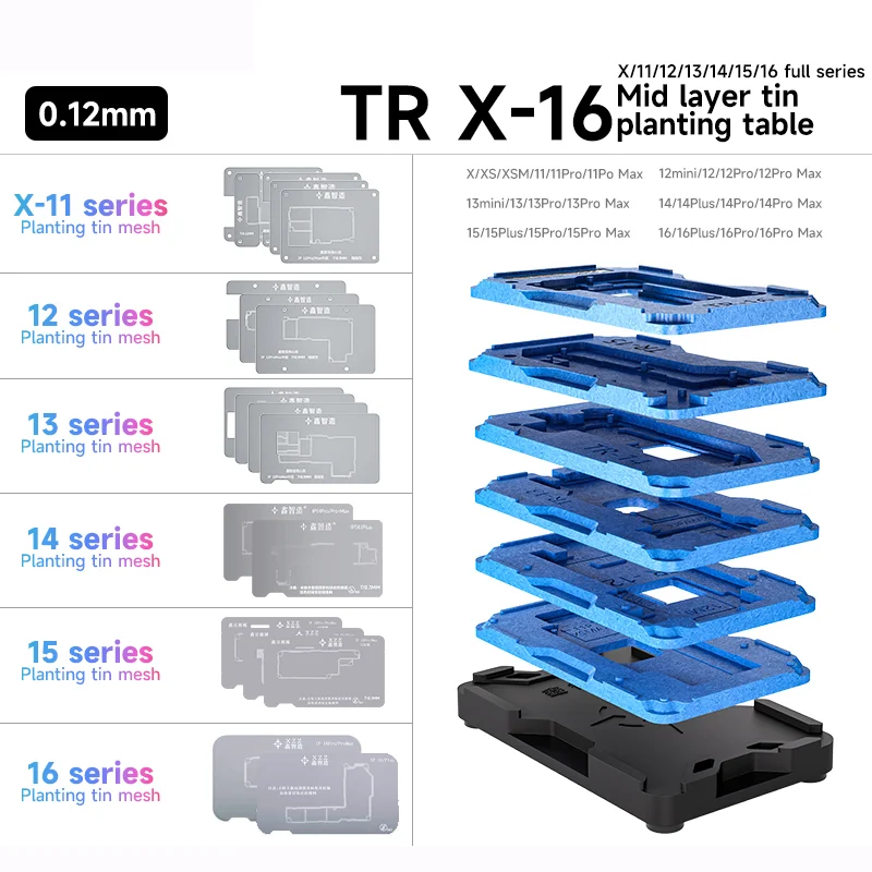 25in1 X-16PM Interposer Reballing Kit XinzhiZao XZZ TR Planting Tin Template Middle Frame For iPhone X XR XS 11 12 13 14 Pro Max