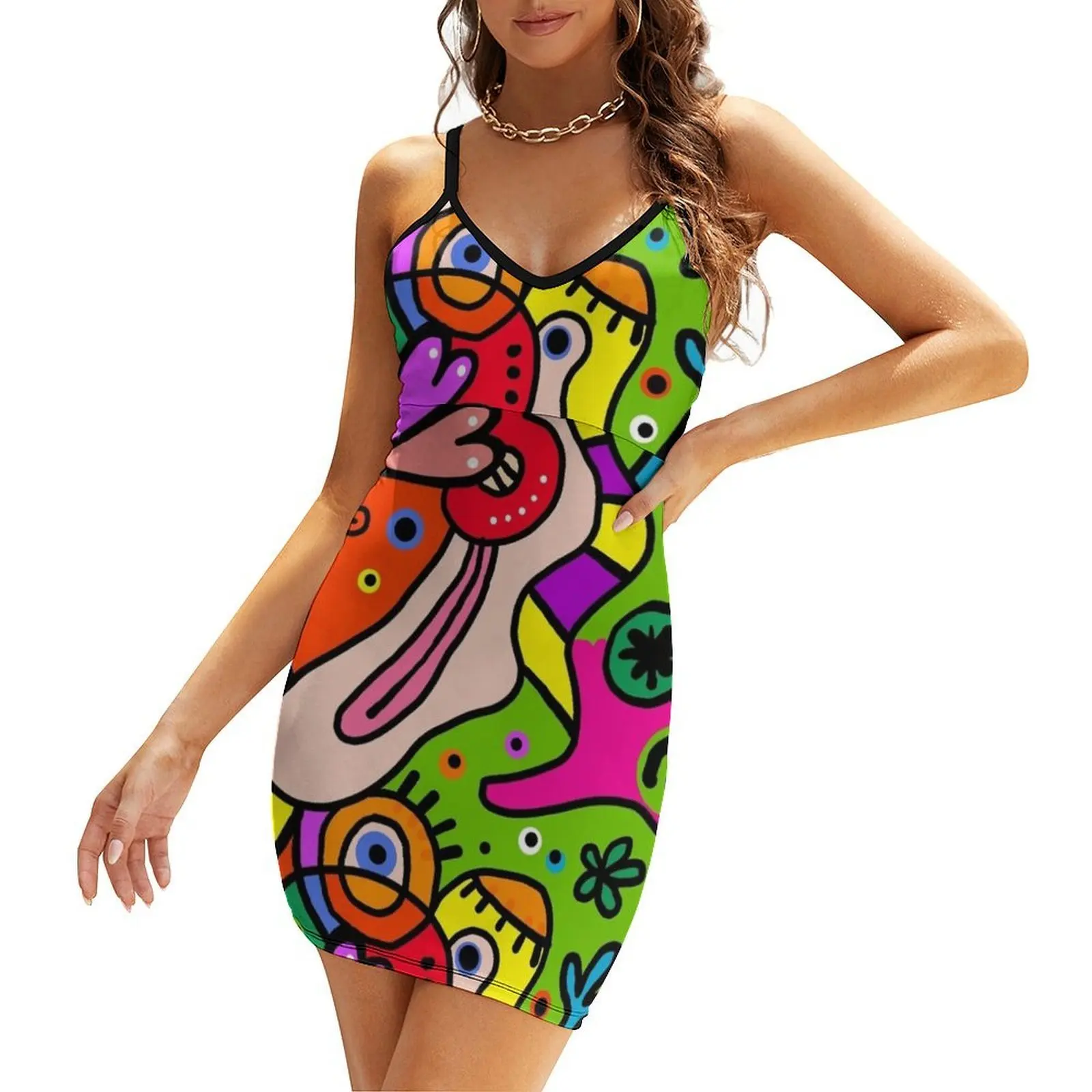 

Funny Colorful Cubist Abstract Art Sling Dress dresses for prom Women's summer dress clothing women summer 2025