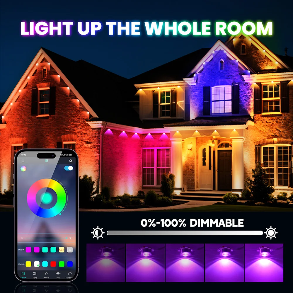 Imagem -03 - Impermeável Led String Lights para Exterior Controle Remoto Luz de Natal Lâmpada Eave Bluetooth Controle Remoto Temporizador Ip67 Rgb 30m 90m