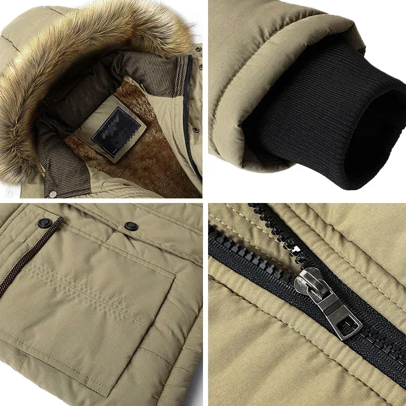 2024 New Men Winter Outdoor Casual Windproof Keep Warm Waterproof Thickened Cotton Jacket Men Detachable Hooded Jacket Men