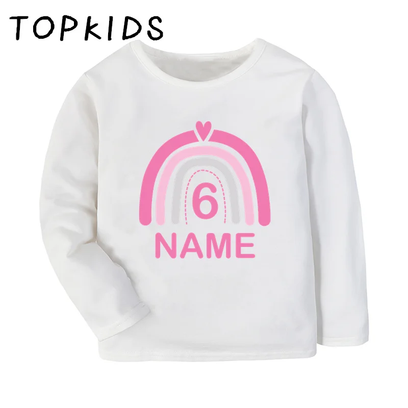 1 2 3 4 5 6 7 8 9 Years Girls Birthday Rainbow T-shirts Kawaii Kids Clothes Baby Tops Children Long Sleeve T shirt Gift Present