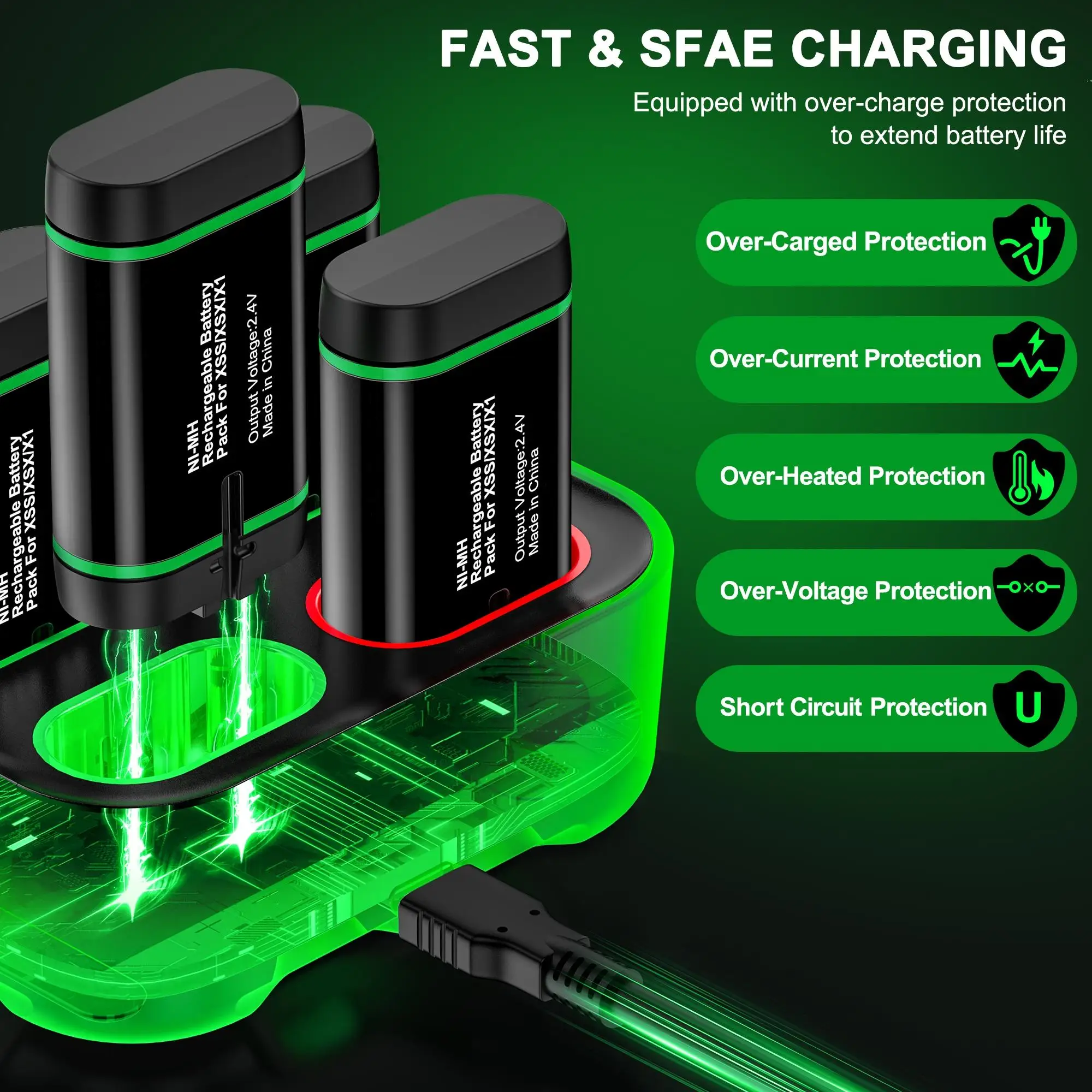 ESYWEN for Xbox One Controller Battery Charger Station with 4x3600mWh USB Rechargeable Packs – Compatible