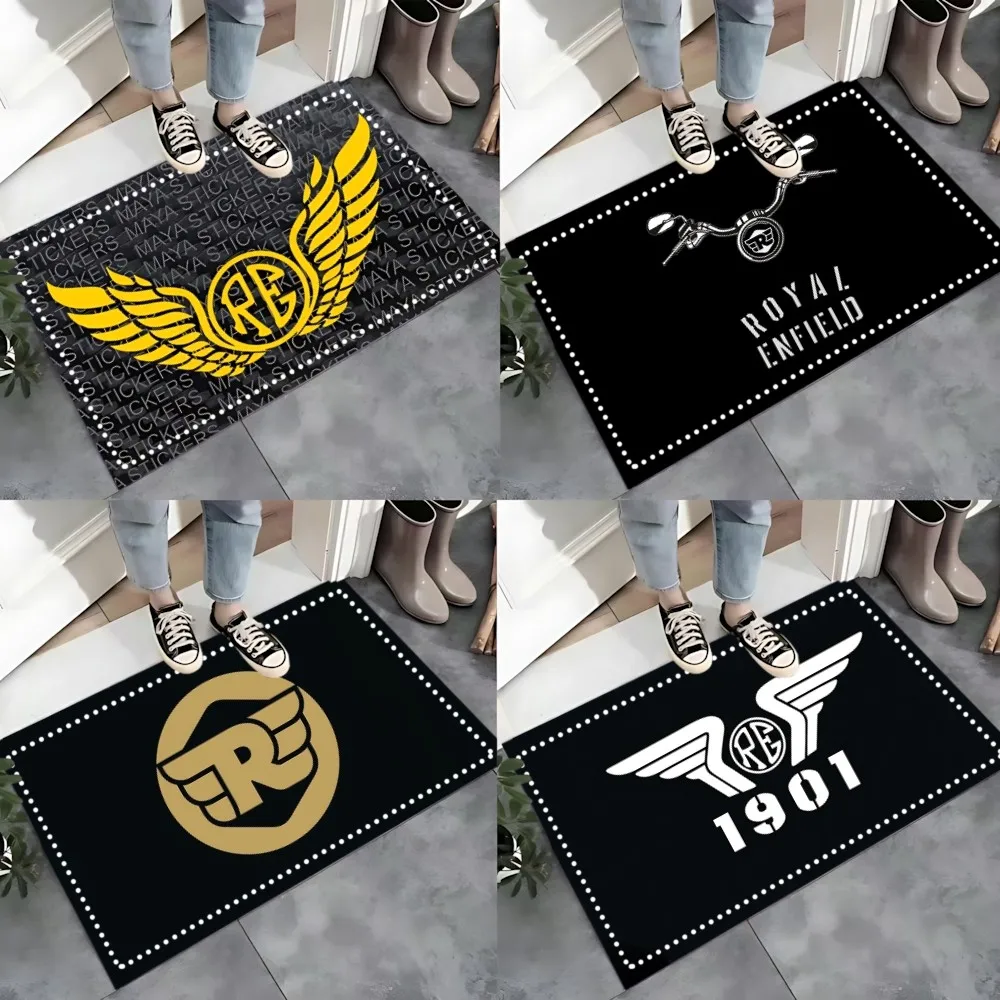 R-ROYAL ENFIELD motorcycle Floor Mat Graphic Printed Flannel Doormats for Bathroom Kitchen Entrance Carpet Home Decor