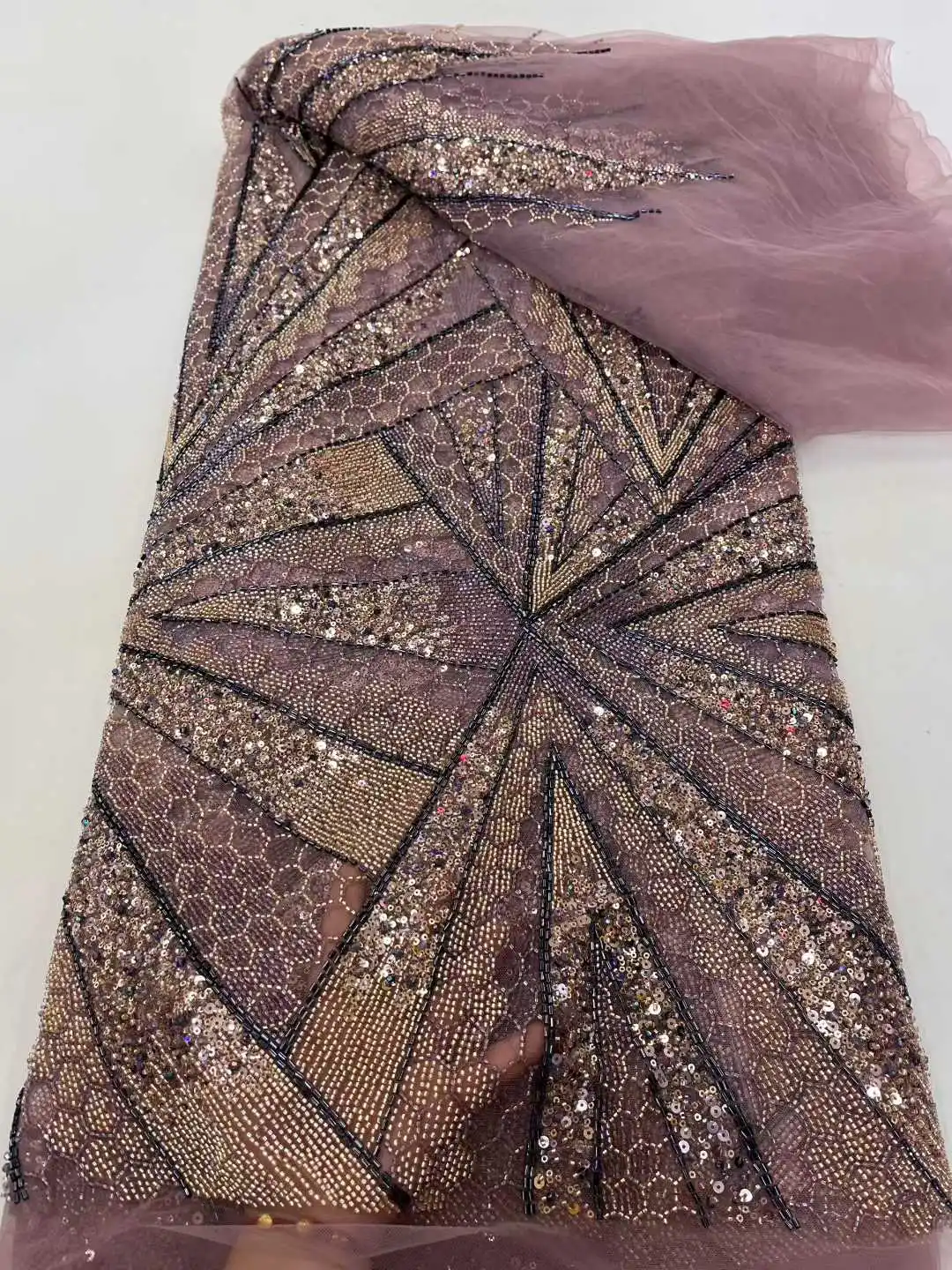 African Heavy Bead Lace Fabric High-Quality Nigerian Embroidery Sequins French Tulle for Wedding Party Material