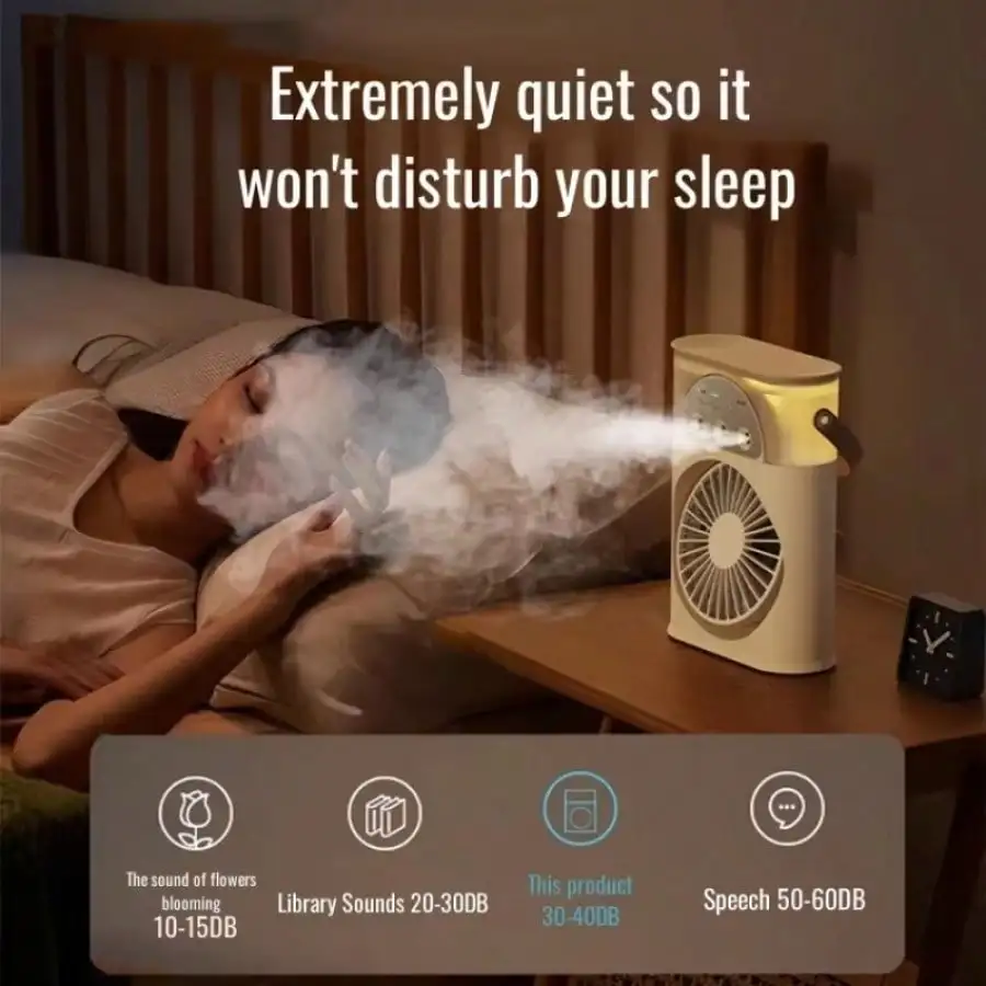 3-Speed Adjustable Portable Fan, Mini Air Cooler, Small Air Conditioner With Adjustable Mist Spray Fan And Night Light. 360° Rotation, 7-Color Ambient Light, Ultra-Quiet Airflow, 250mL Water Tank Capacity