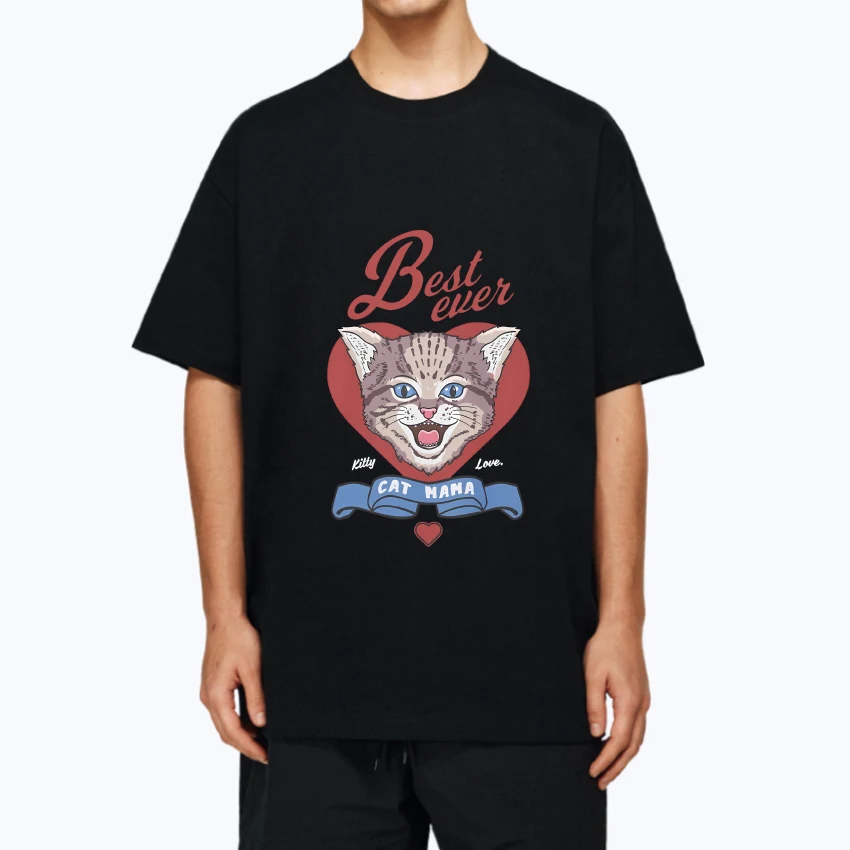 

Hot sale Best ever cat mama vintage Graphic cat T shirts Unisex Oversized 100% Cotton short sleeve T-shirt Men Women black Tops