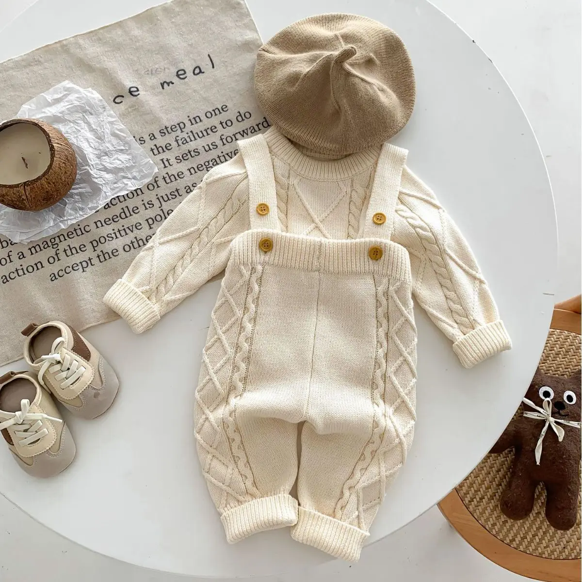 New Born Baby Boys Europe Style Long Sleeve Knit Sweaters + Braces Pants Clothing Sets Autumn Winter Baby Sweater Infant Clothes