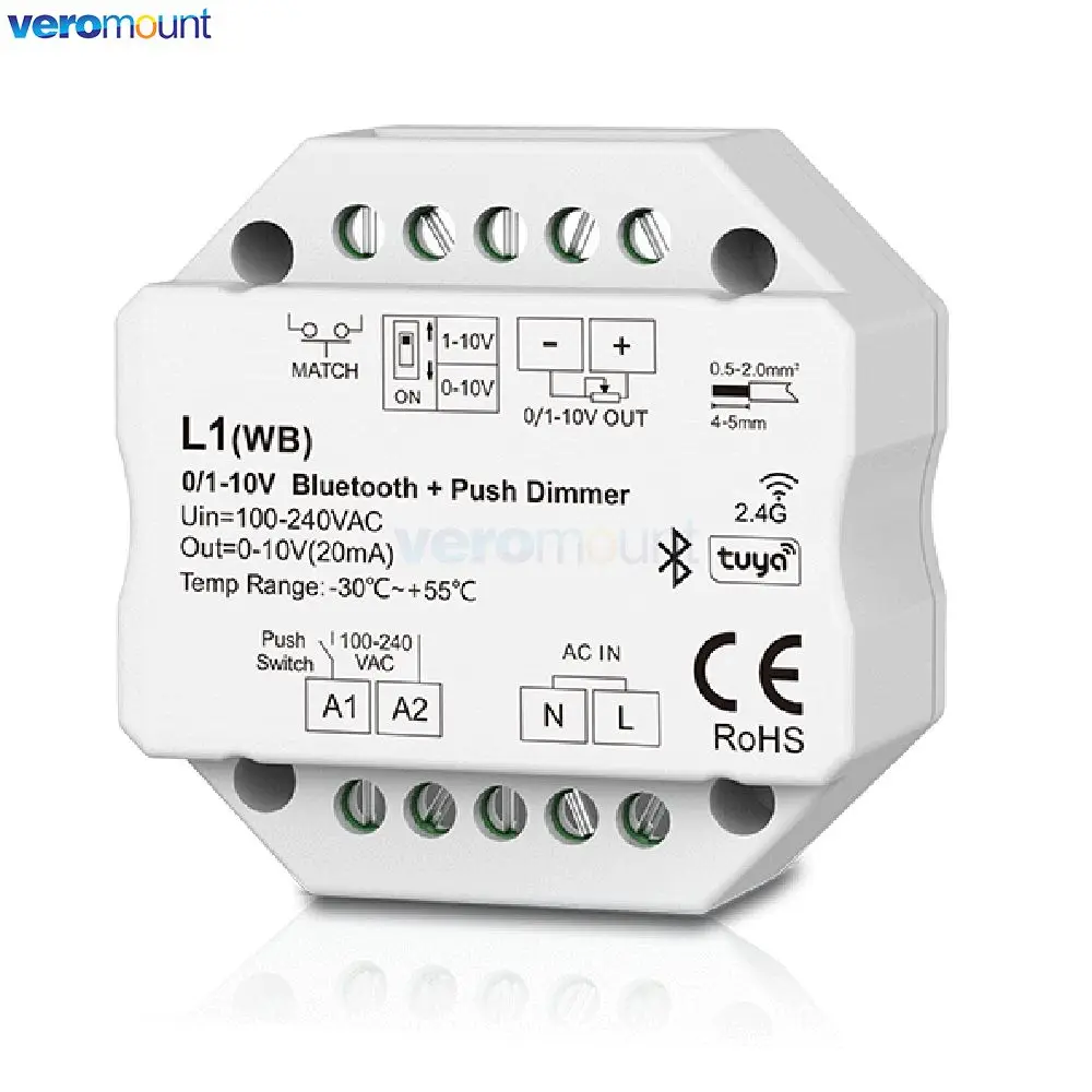 Skydance Bluetooth WiFi ZigBee + 2.4G RF Push Dimmer Remote Controller L1 L1(WT) L1(WZ) L1(WB) RF to 1 Channel 0/1-10V Dimmer - view 4