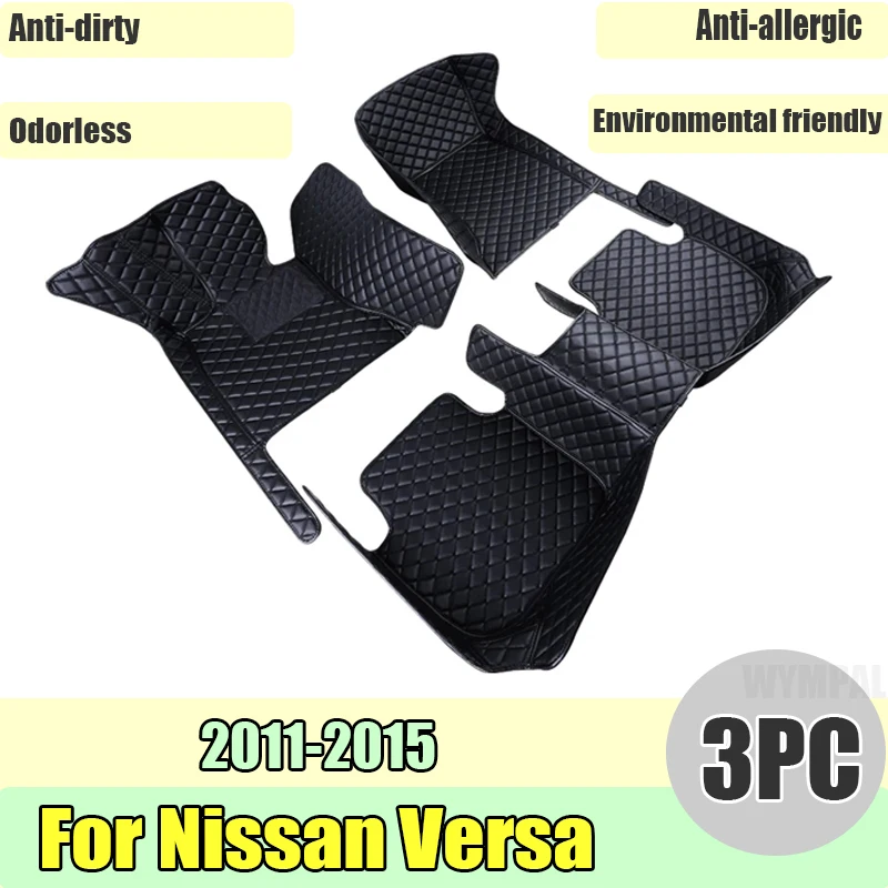 Custom Automotive Car Floor Mats For Nissan Versa 2011 2012 2013 2014 2015 Auto Luxury Leather Men Women Car Mats Full Coverage