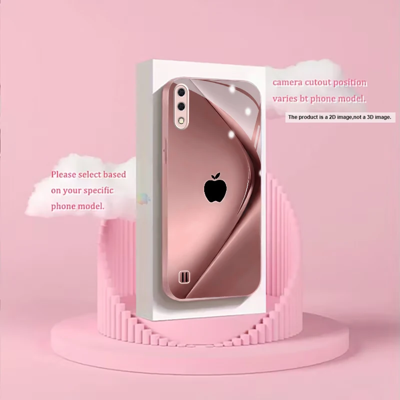 Blush Draped Logo Print Pink Metallic Glass Phone Case For Samsung A01/A02/A03 Core/A04/A04e/A05/A05s/A07/A70/A71/72 Back Cover view 3