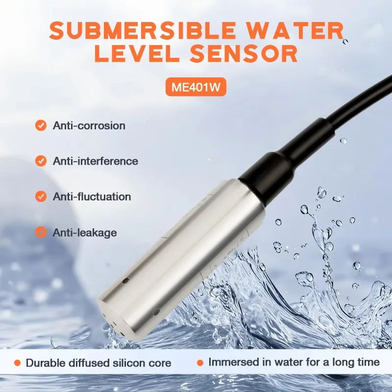 ME401W 4-20mA 0-5V Stainless Steel 316L IP68 Water Level Sensor for Tank & Diesel Liquid with Overload Pressure 150%FS