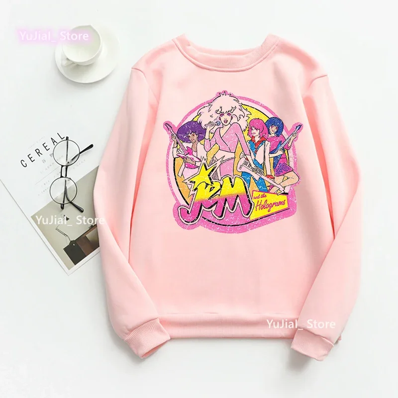 Jem และโฮโลแกรมพิมพ์การ์ตูน Hoodies เสื้อผ้าสตรีแฟชั่นตลก Hip Hop เสื้อกันหนาว Femme Harajuku Kawaii เสื้อจัมเปอร์