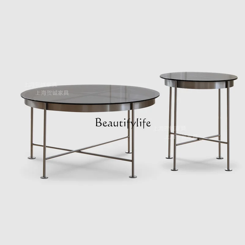 

Nordic tempered glass coffee table Italian small apartment size round coffee table