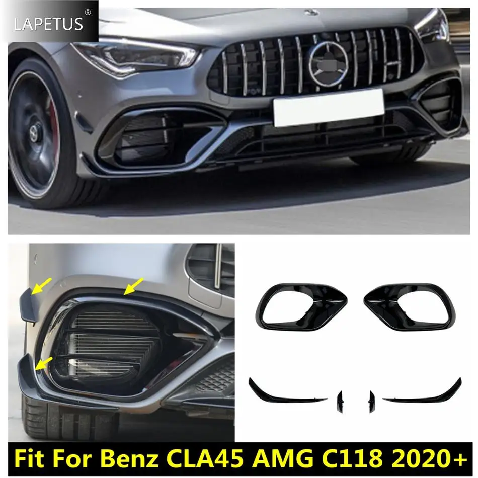 Black Auto Front Bumper Fog Lights Lamps Air AC Knife Spoiler Accessories Cover Trim For Mercedes Benz CLA45 AMG C118 2020 2021