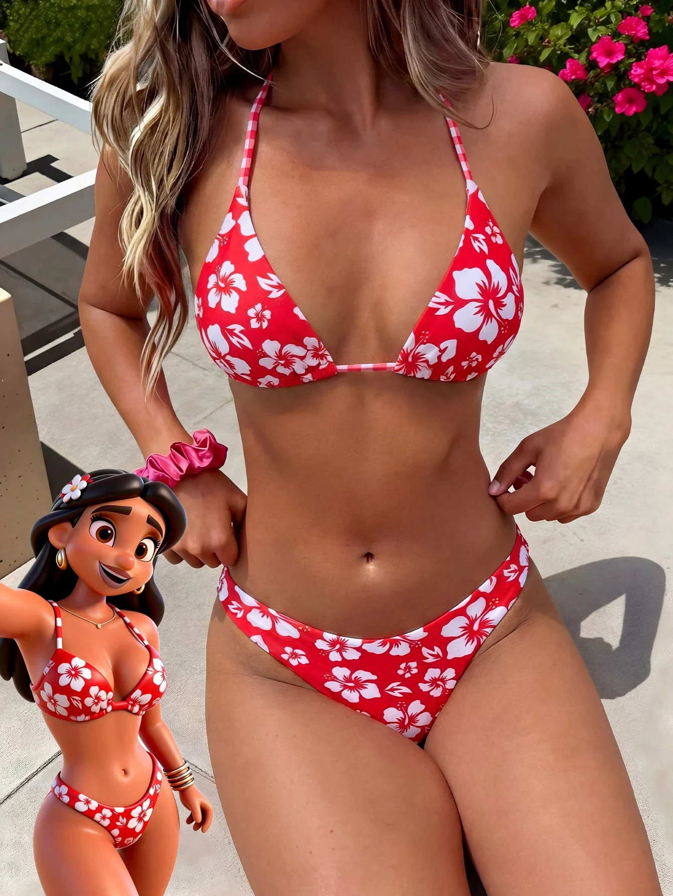 

Женский красный комплект бикини с цветочным принтом и клетчатым узором, пляжный купальник