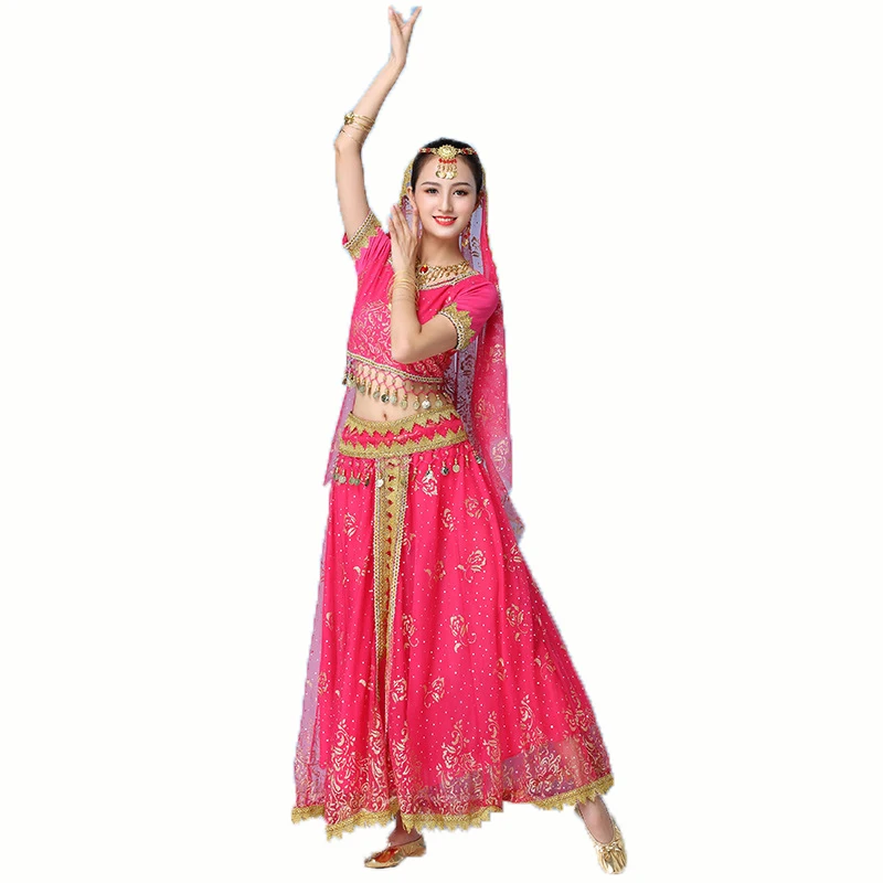 Ladies Professional Women India Belly Dance Costumes Set Outfit Bollywood Egypt Belly Dance Stage Performance Chiffon Set