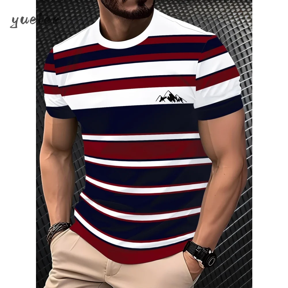 2025 Men's T-Shirt Stripe Prints Fashion Breathable Short Sleeve Tee Casual Oversized Men's Top Versatile O-Neck Men's Clothing