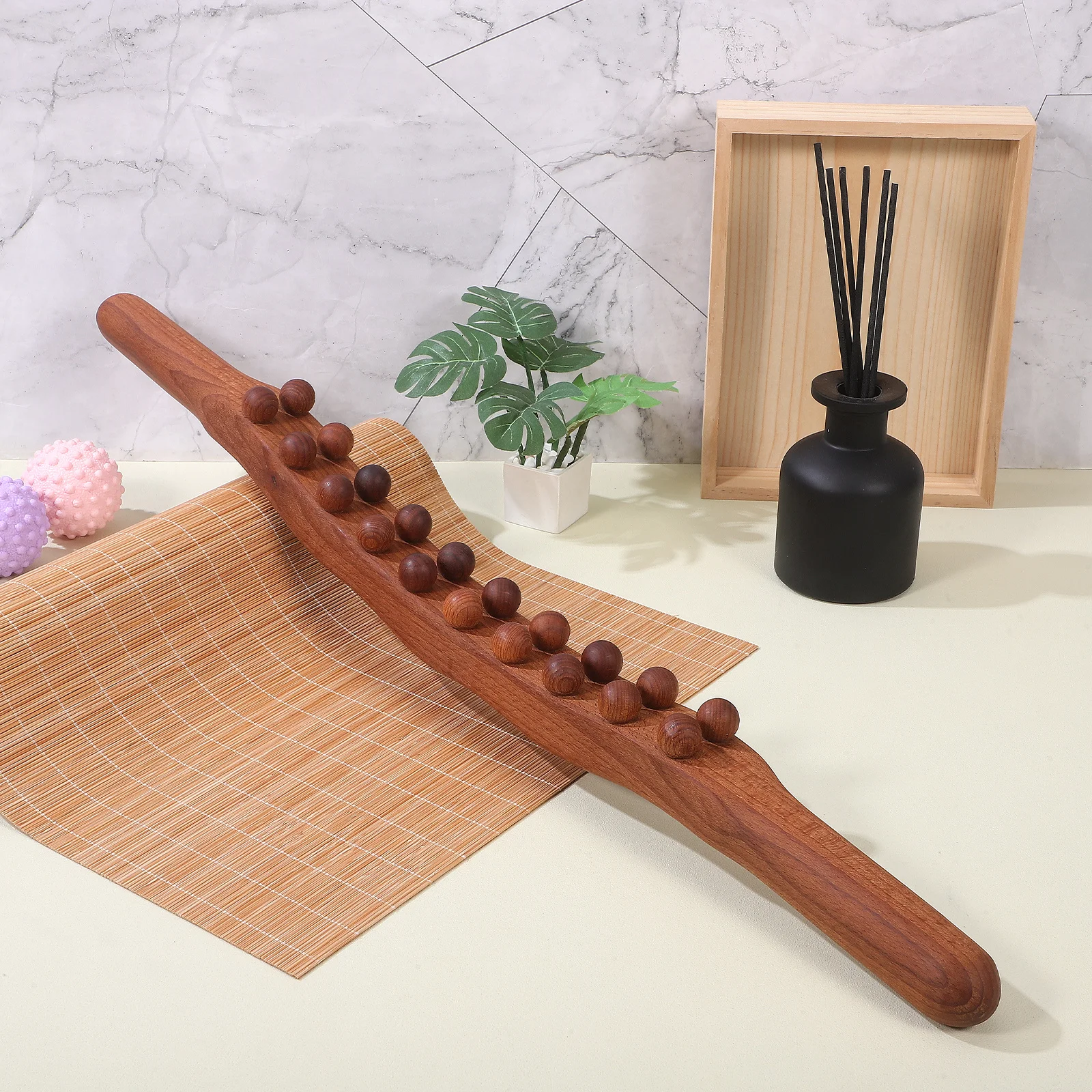 Portable Wooden Massage Stick Body Massager Rolling Bead Muscle Relief Tool for Back Neck Shoulder Waist Foot Relaxation