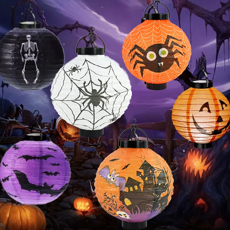 Halloween Paper Lantern LED Pumpkin Bat Skeleton Lantern Hanging Pendant Light Happy Halloween Party Decoration For Home Outdoor