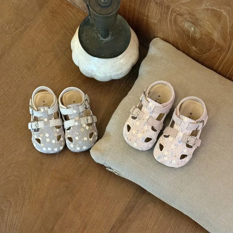 Baby Sandals Sweet Floral Casual Kids Princess Casual Shoes Soft Bottom 2026 Summer New Toddler Walking Shoes Non-slip