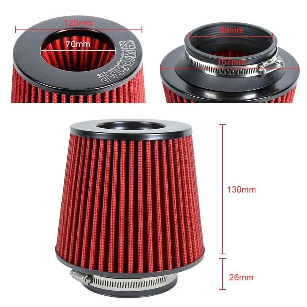 Filtro aria secca universale nero e rosso 3 \
