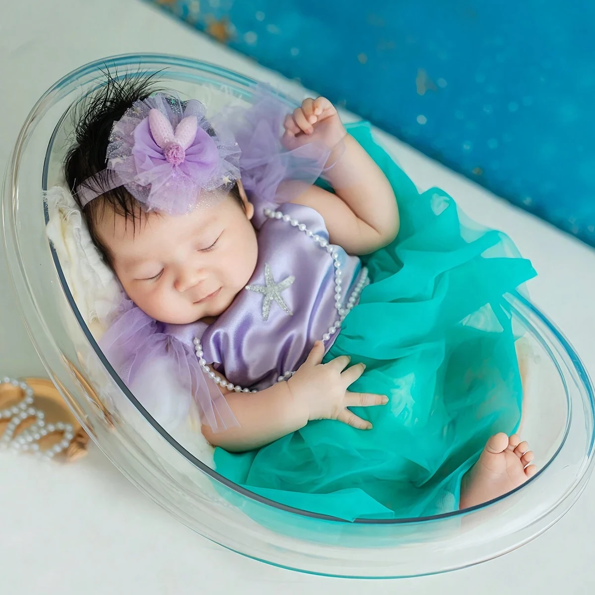 Ylsteed Newborn Photography Props Starfish Pearl Style Baby Girl Purple Dress with Headband Infant Photo Shooting Outfits