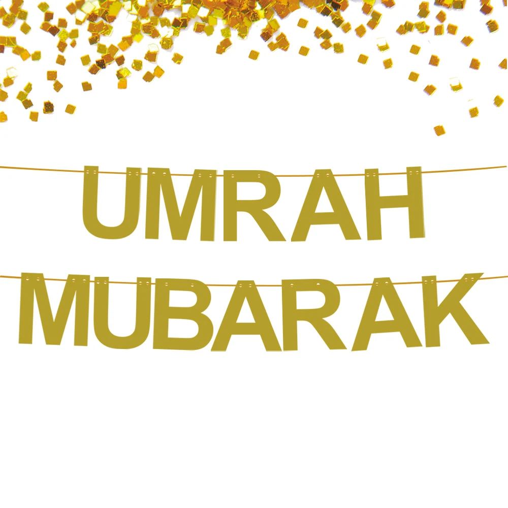 Glitter Gold Umrah Mubarak สำหรับ Umrah Party ตกแต่งแบนเนอร์